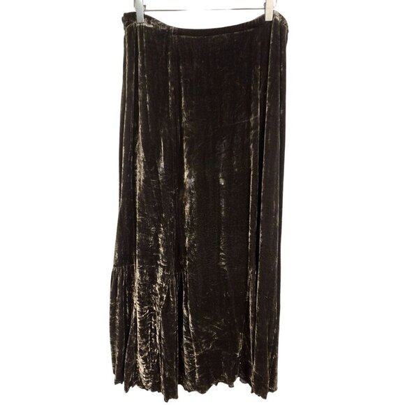 J. Jill Womens Green Velvet Maxi Skirt S Silk Blend Ruffle Whimsigoth Gypsy Whim - Picture 1 of 10